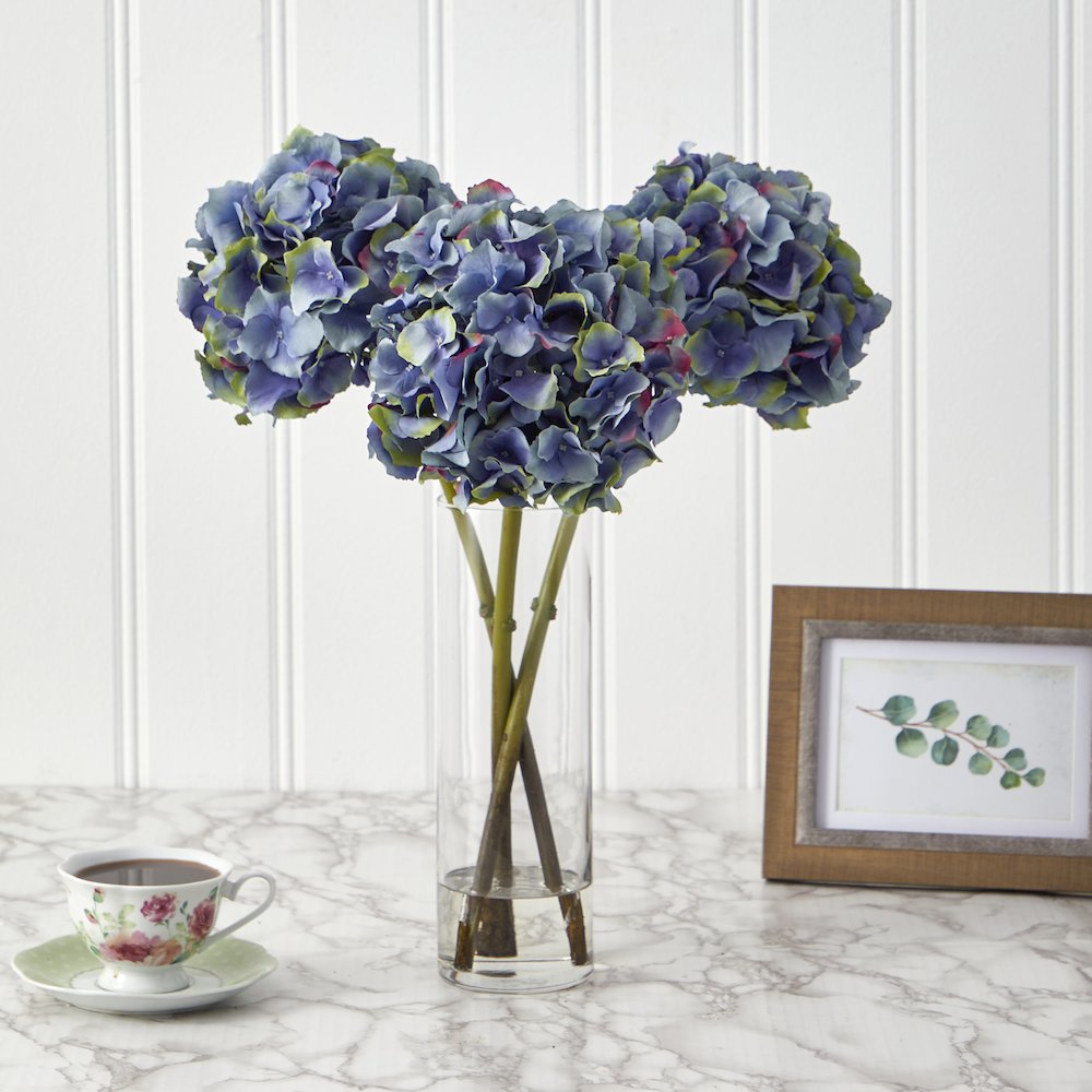 18in. Hydrangea Artificial Arrangement in Glass Vase