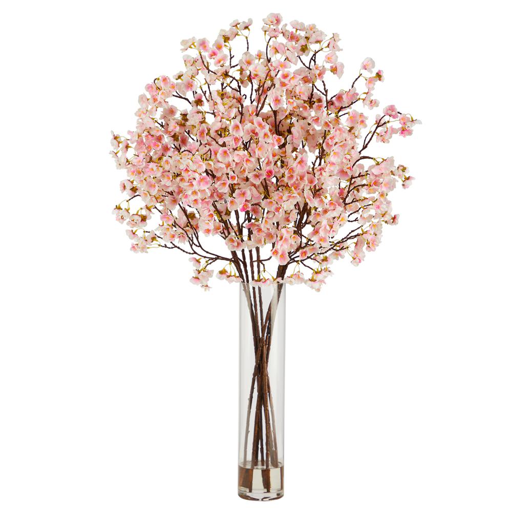 32in. Artificial Cherry Blossom Arrangement with Glass Cylinder Vase