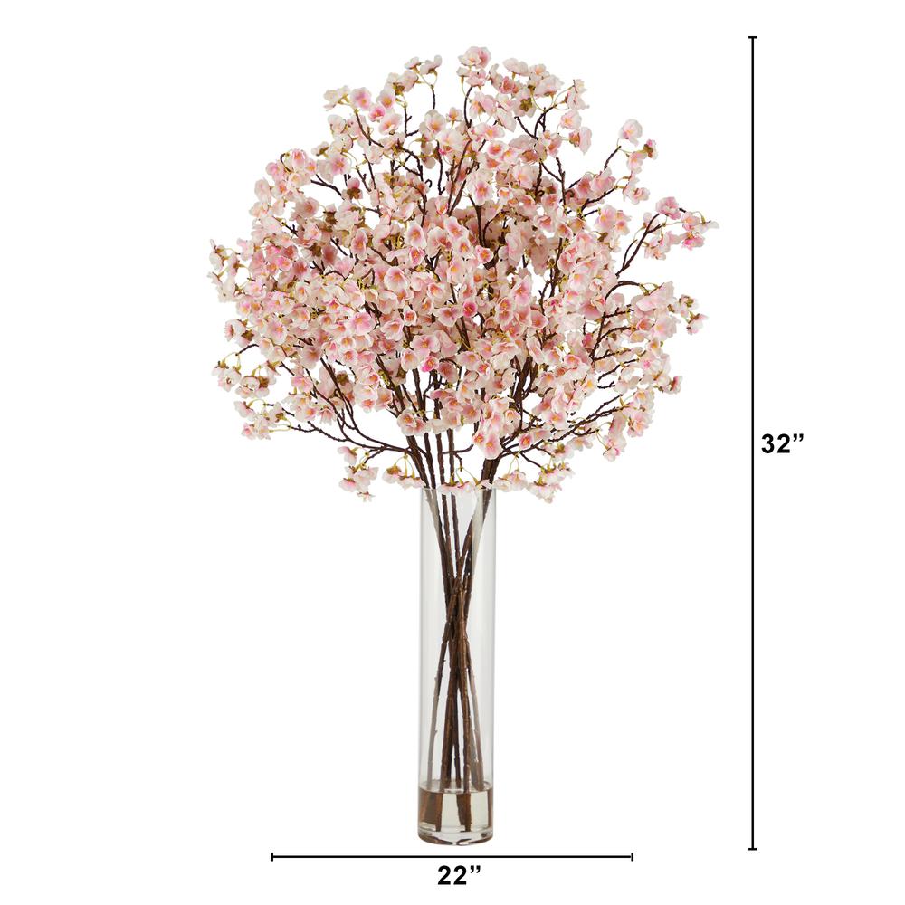 32in. Artificial Cherry Blossom Arrangement with Glass Cylinder Vase