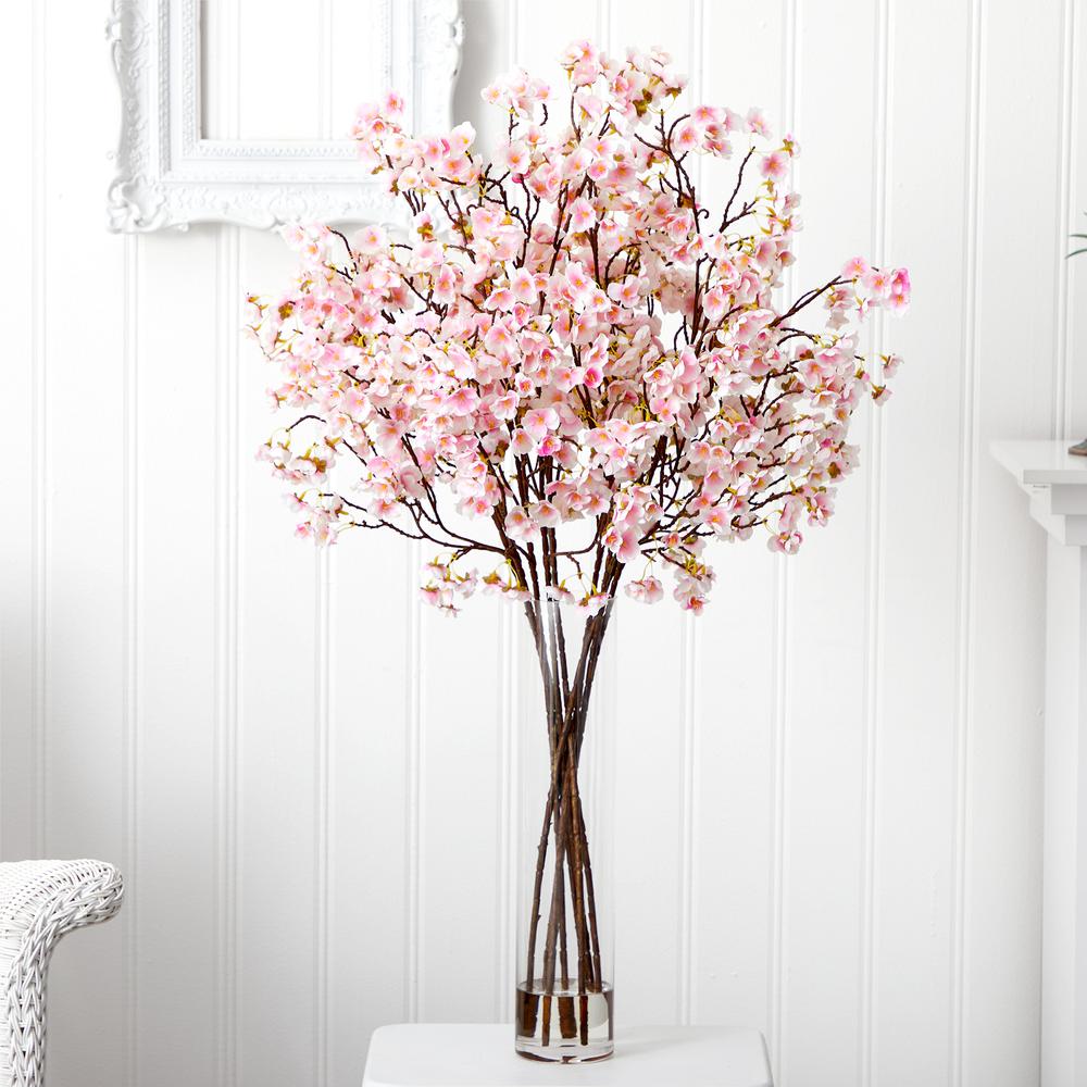 32in. Artificial Cherry Blossom Arrangement with Glass Cylinder Vase