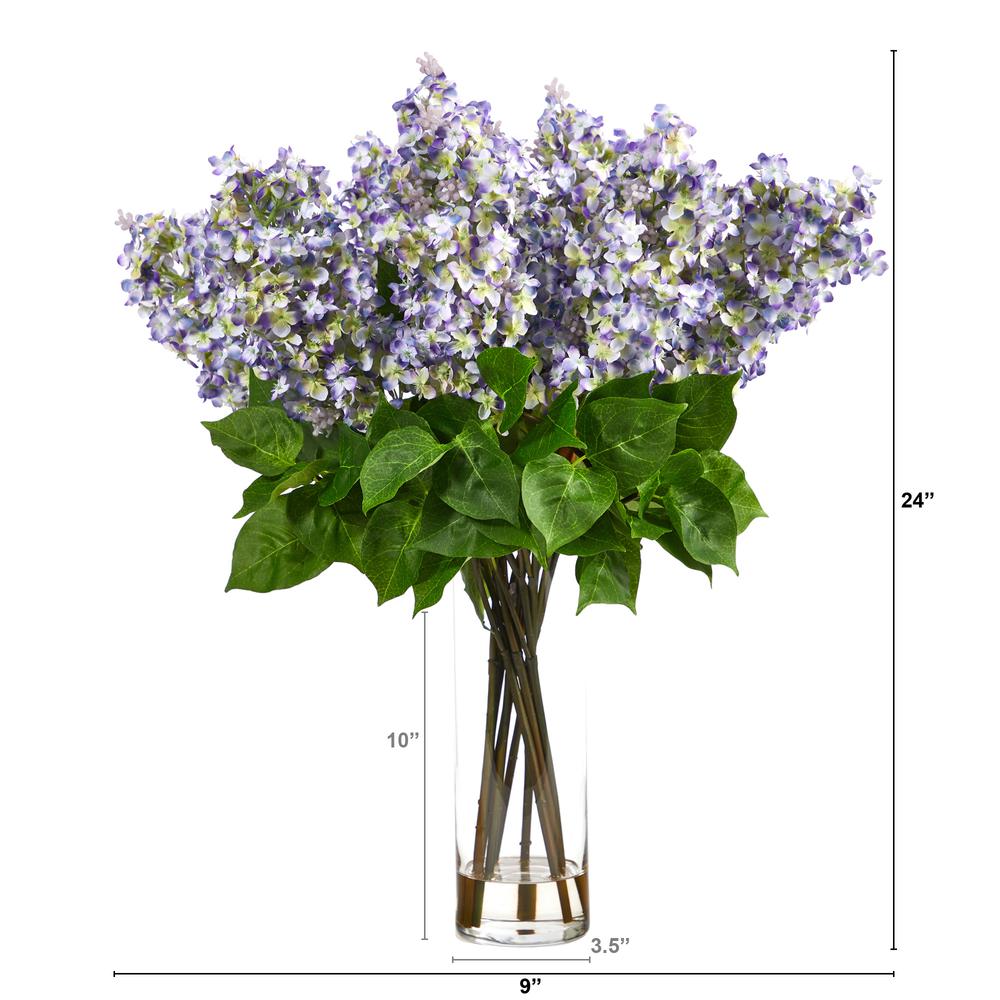 24in. Artificial Lilac Arrangement with Cylinder Glass Vase