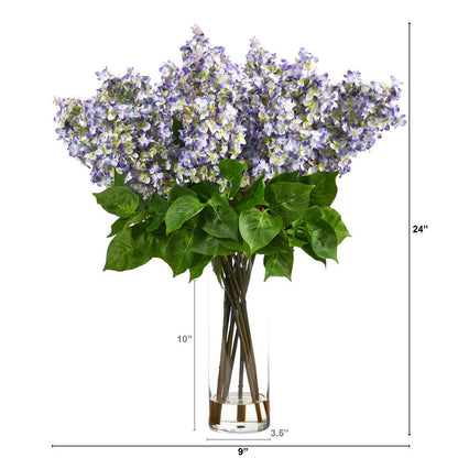 24in. Artificial Lilac Arrangement with Cylinder Glass Vase
