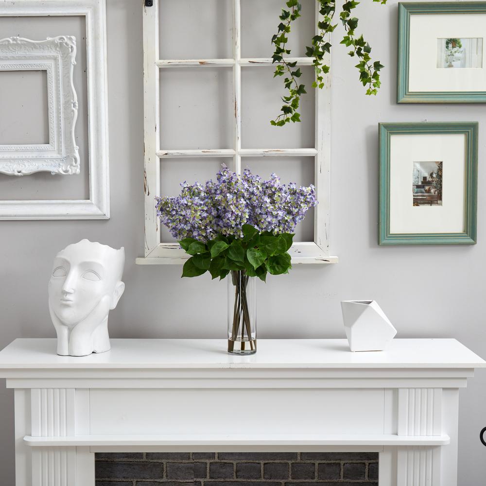 24in. Artificial Lilac Arrangement with Cylinder Glass Vase