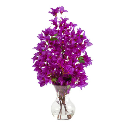 22in. Artificial Bougainvillea Arrangement with Fluted Glass Vase