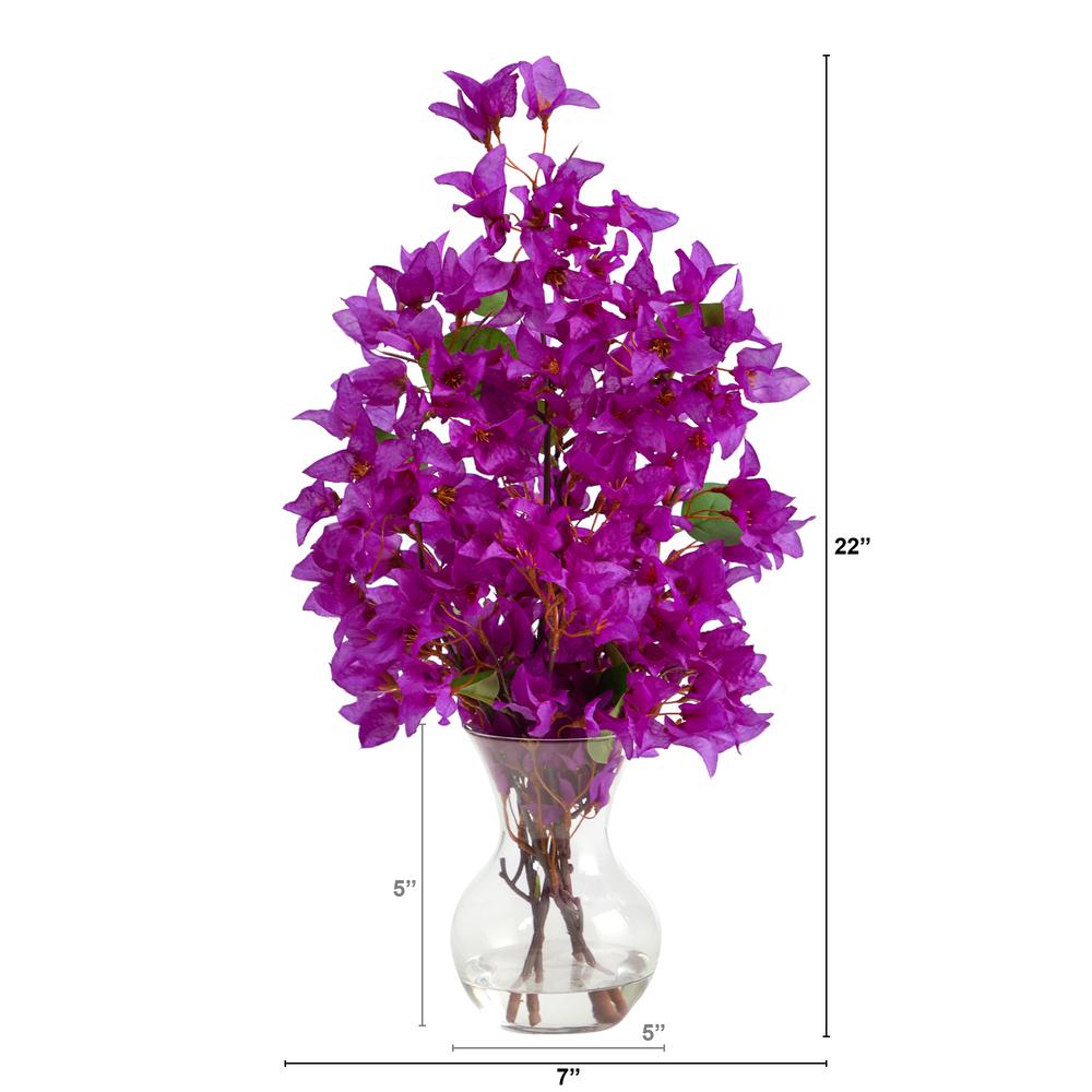 22in. Artificial Bougainvillea Arrangement with Fluted Glass Vase