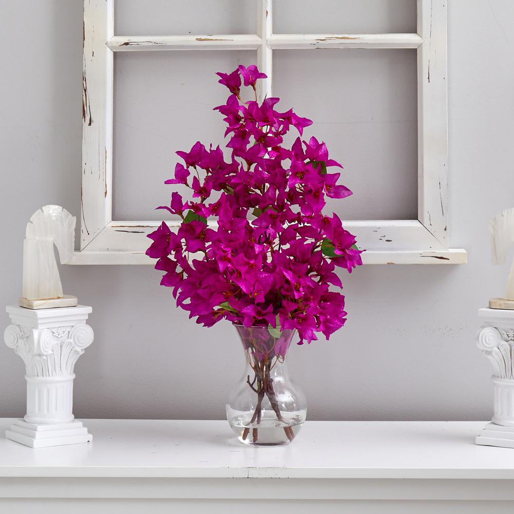 22in. Artificial Bougainvillea Arrangement with Fluted Glass Vase