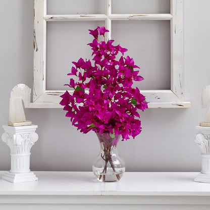 22in. Artificial Bougainvillea Arrangement with Fluted Glass Vase