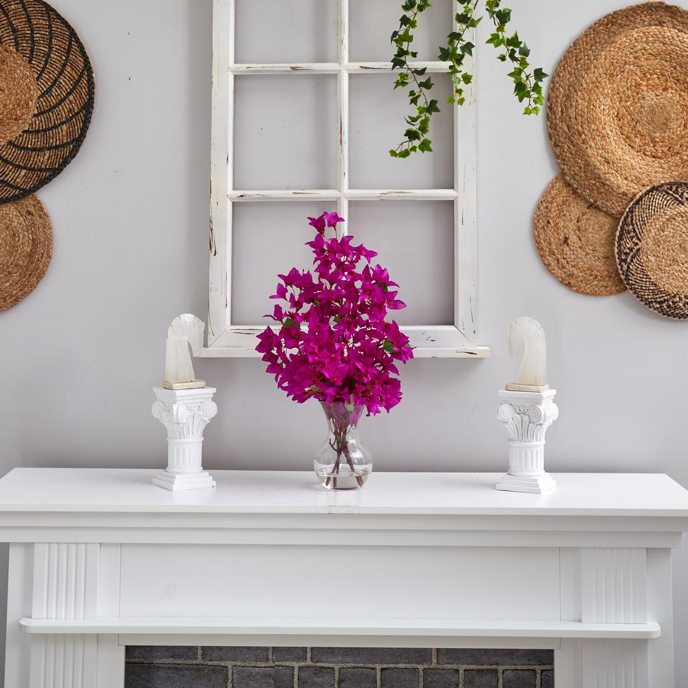22in. Artificial Bougainvillea Arrangement with Fluted Glass Vase