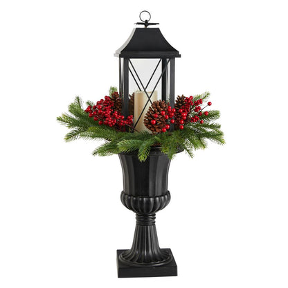 Decorative Urn with Large Lantern and Included LED Candle