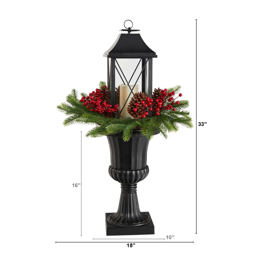 Decorative Urn with Large Lantern and Included LED Candle