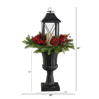 Decorative Urn with Large Lantern and Included LED Candle