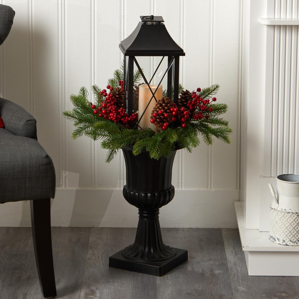 Decorative Urn with Large Lantern and Included LED Candle