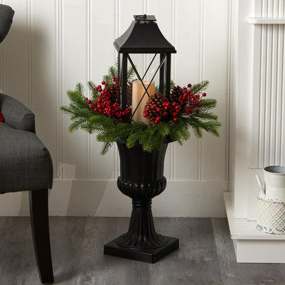 Decorative Urn with Large Lantern and Included LED Candle
