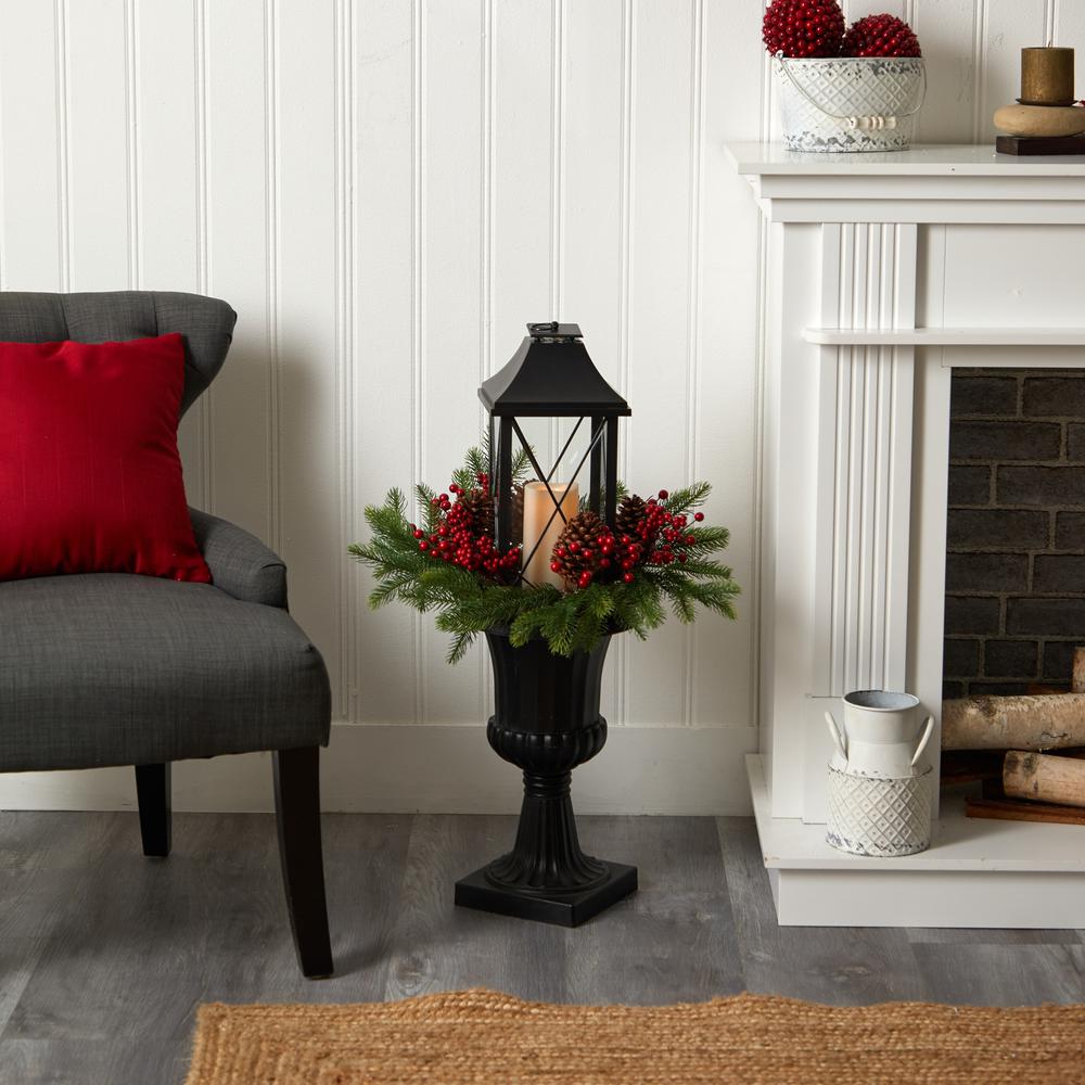 Decorative Urn with Large Lantern and Included LED Candle