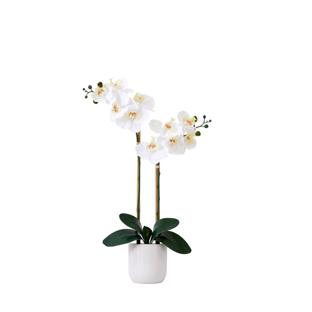 26in. Artificial Double Orchid Phalaenopsis with Decorative Vase (Real Touch)