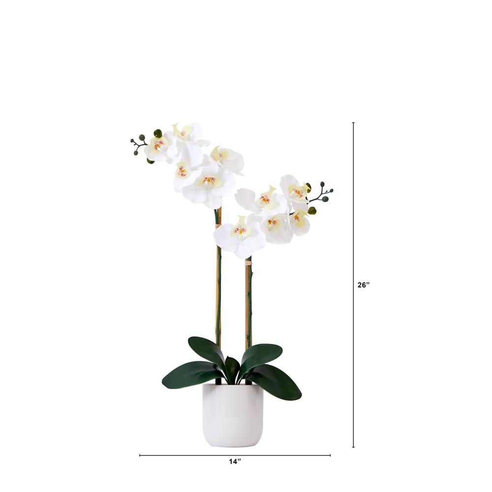 26in. Artificial Double Orchid Phalaenopsis with Decorative Vase (Real Touch)