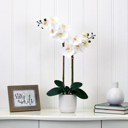 26in. Artificial Double Orchid Phalaenopsis with Decorative Vase (Real Touch)