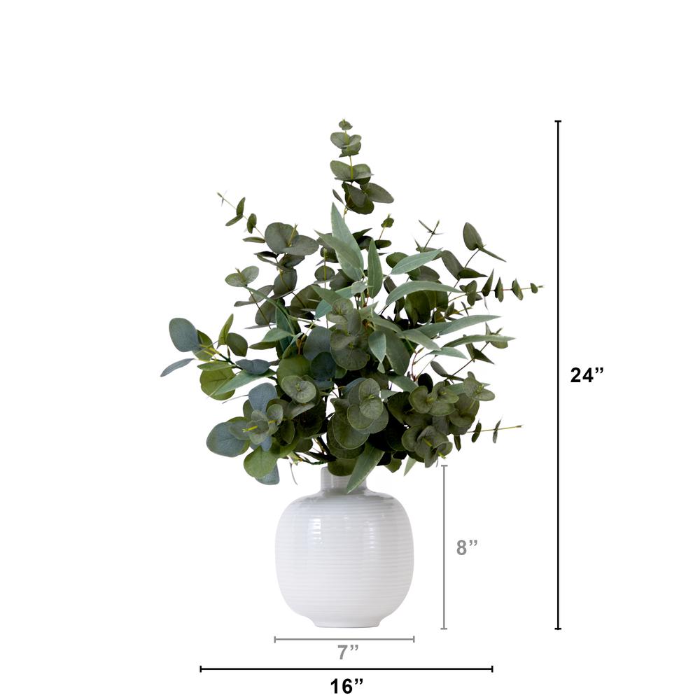 24in. Artificial Eucalyptus Leaves Arrangement with Ceramic Planter