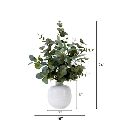 24in. Artificial Eucalyptus Leaves Arrangement with Ceramic Planter