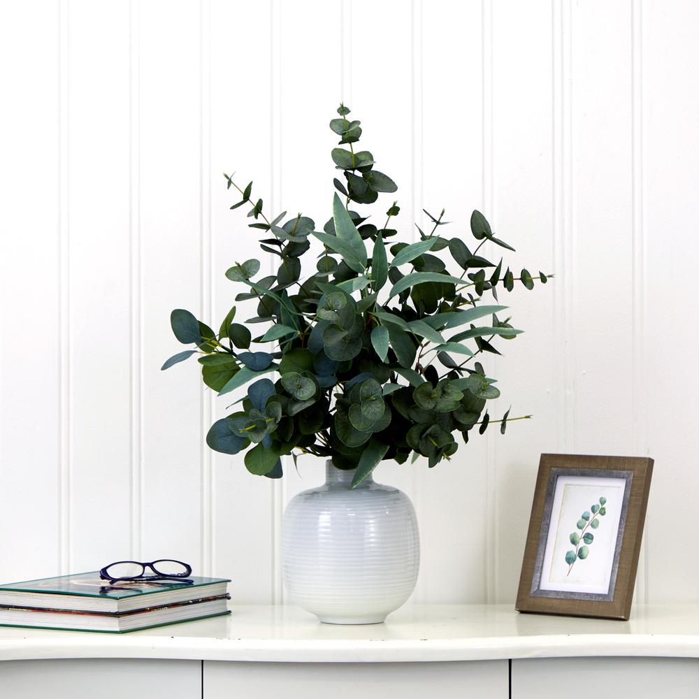 24in. Artificial Eucalyptus Leaves Arrangement with Ceramic Planter