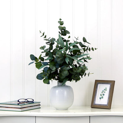 24in. Artificial Eucalyptus Leaves Arrangement with Ceramic Planter