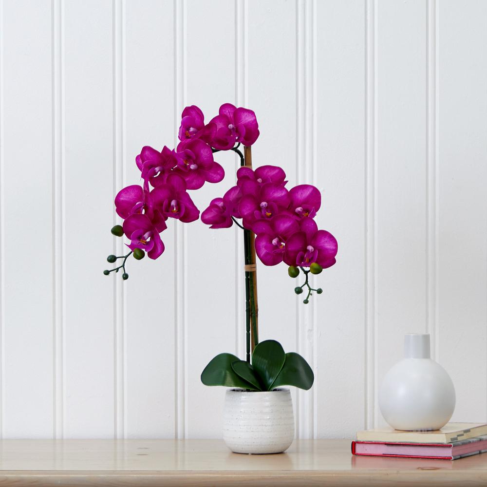 19in. Artificial Purple Orchid with Decorative Vase