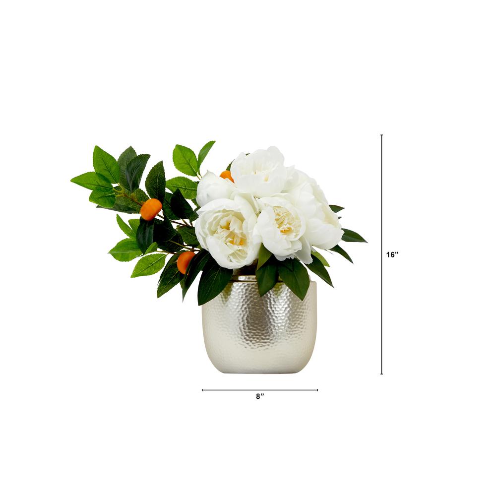16in. Artificial Peony Dahlia Arrangement white Vase