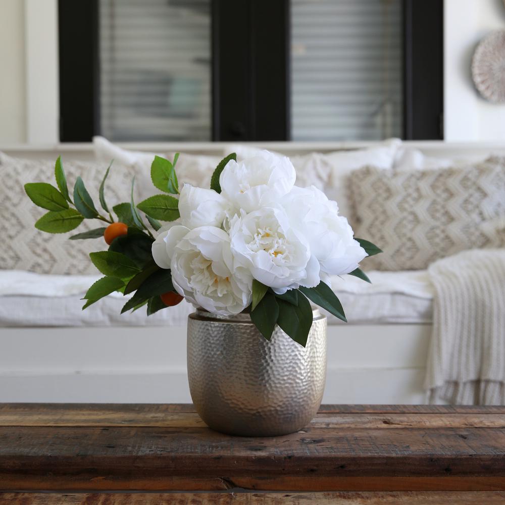 16in. Artificial Peony Dahlia Arrangement white Vase