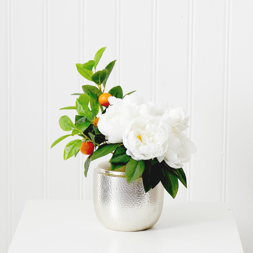 16in. Artificial Peony Dahlia Arrangement white Vase