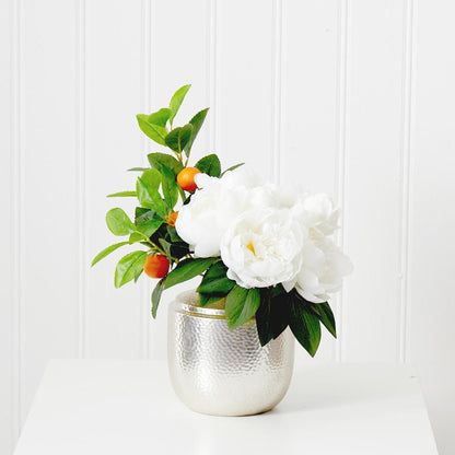 16in. Artificial Peony Dahlia Arrangement white Vase