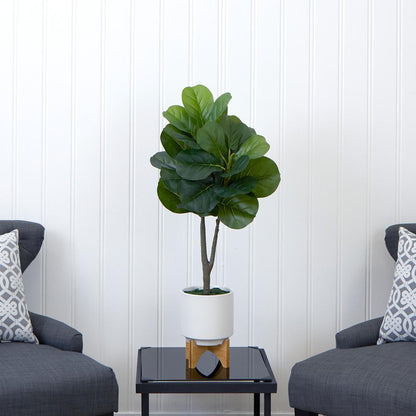 33in. Artificial Fiddle Fig with Stand Planter