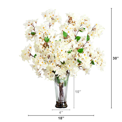 30in. Artificial Bougainvillea Arrangement in Glass Vase