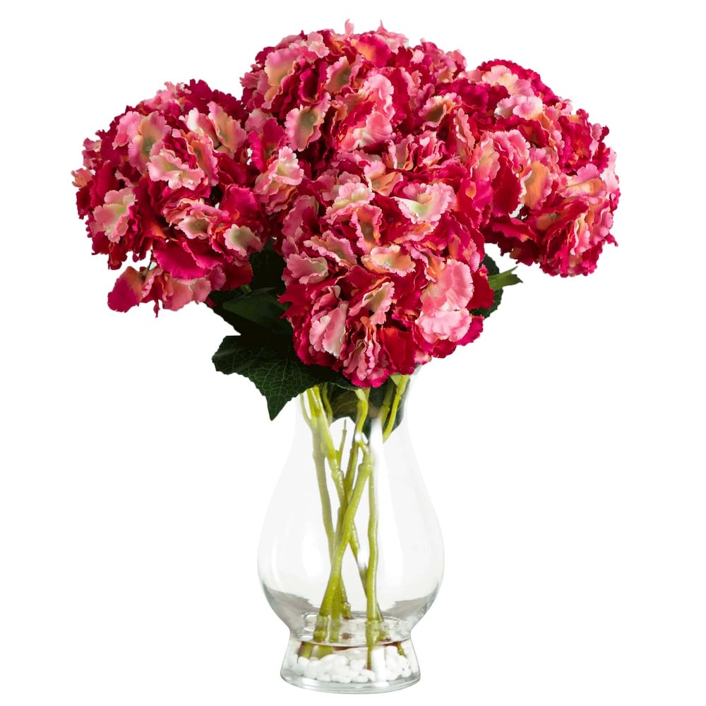 20in. Artificial Hydrangea Arrangement in Glass Vase