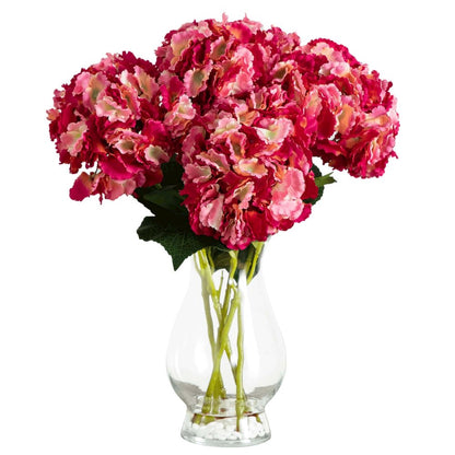 20in. Artificial Hydrangea Arrangement in Glass Vase