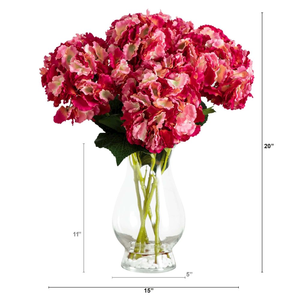 20in. Artificial Hydrangea Arrangement in Glass Vase