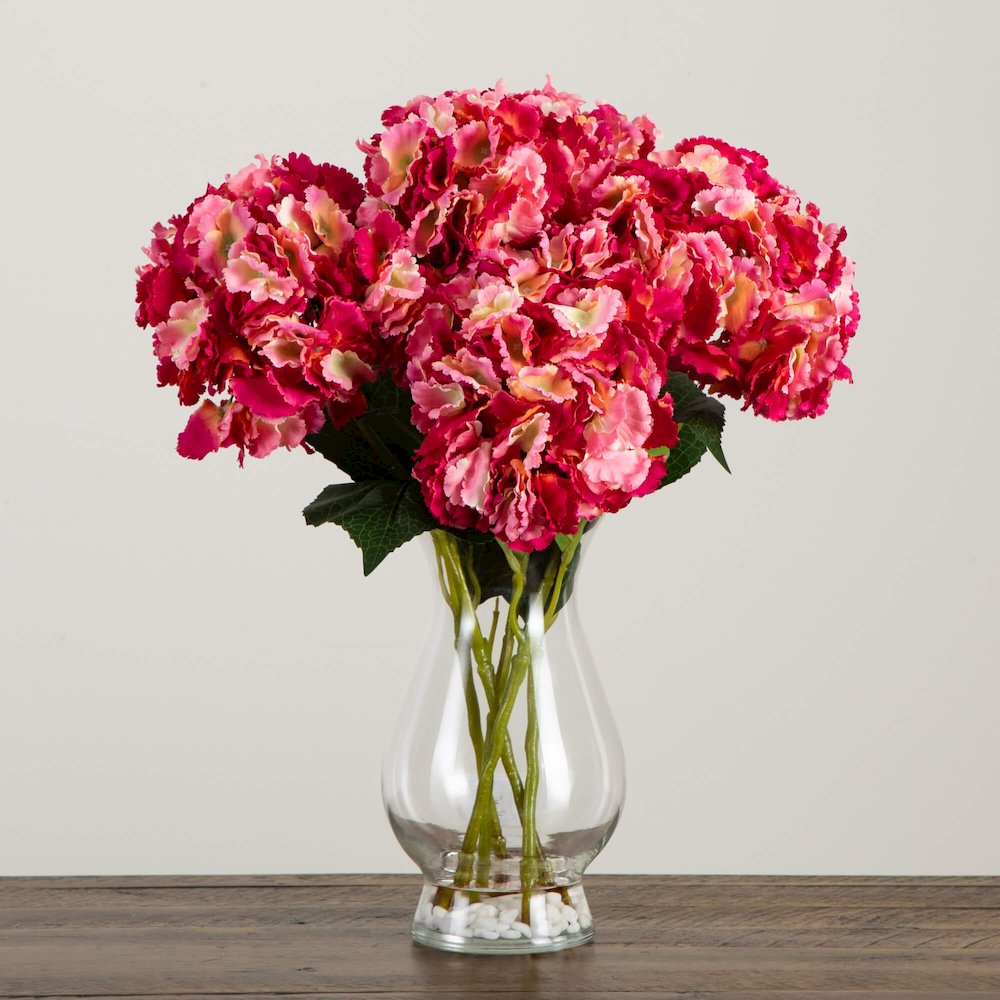 20in. Artificial Hydrangea Arrangement in Glass Vase