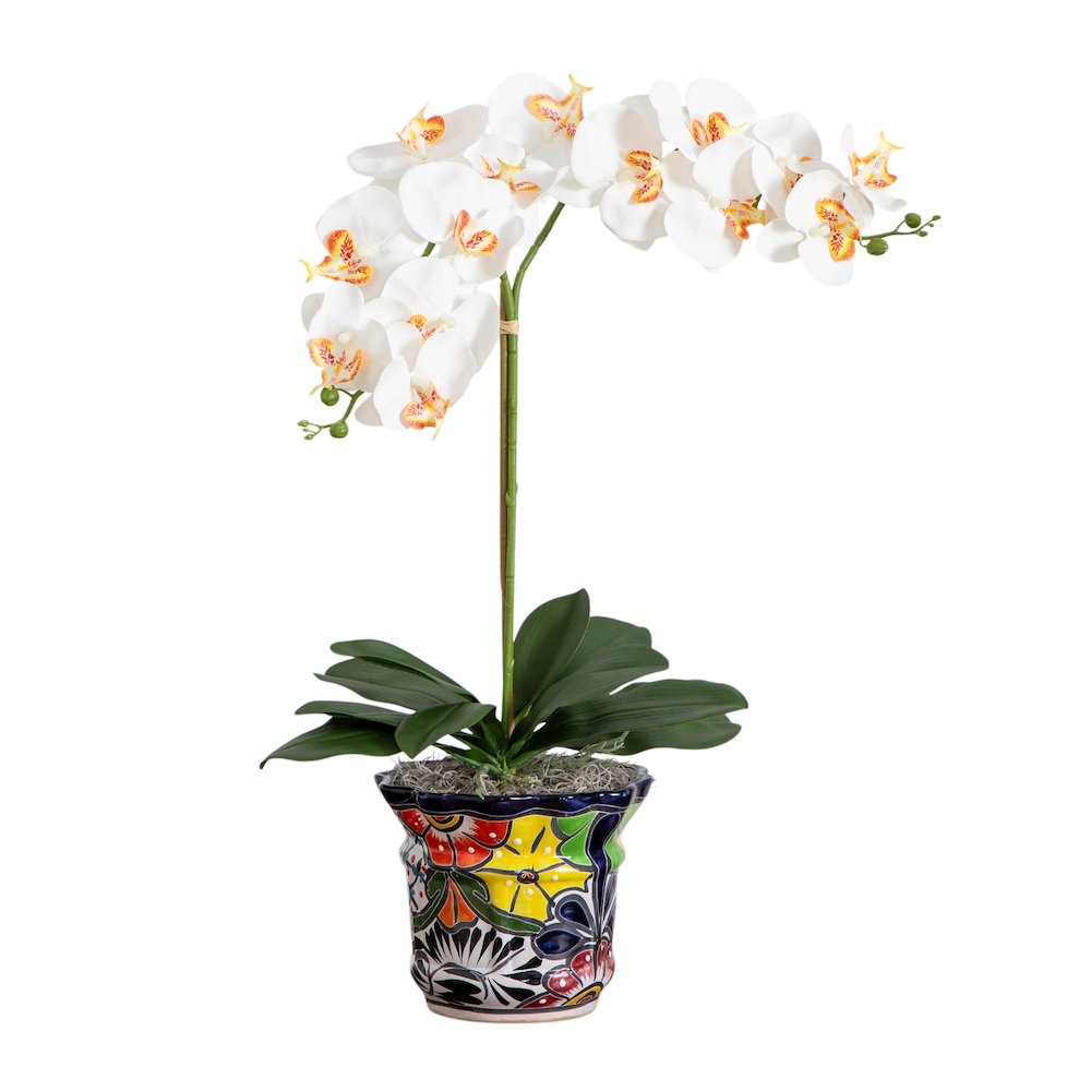 26in. Artificial Double Orchid Mexican Talavera Ceramic Planter