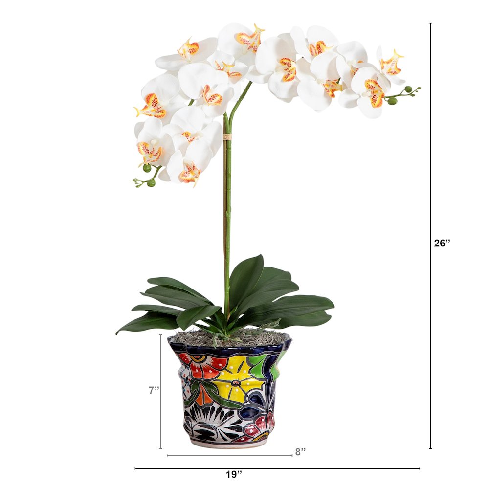 26in. Artificial Double Orchid Mexican Talavera Ceramic Planter