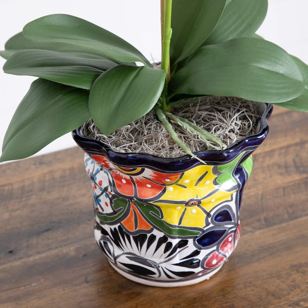 26in. Artificial Double Orchid Mexican Talavera Ceramic Planter