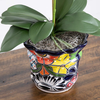 26in. Artificial Double Orchid Mexican Talavera Ceramic Planter