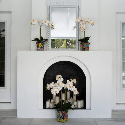 26in. Artificial Double Orchid Mexican Talavera Ceramic Planter