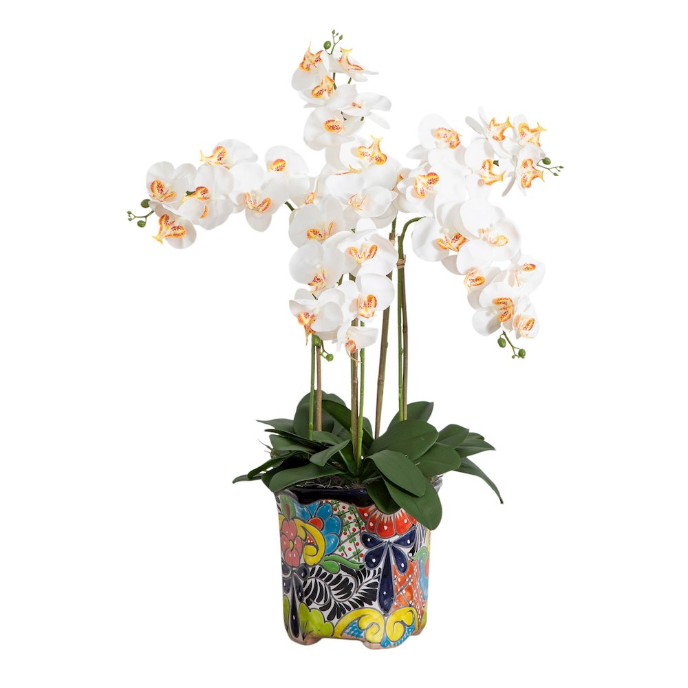 36in. Artificial Large Orchid Mexican Talavera Ceramic Planter