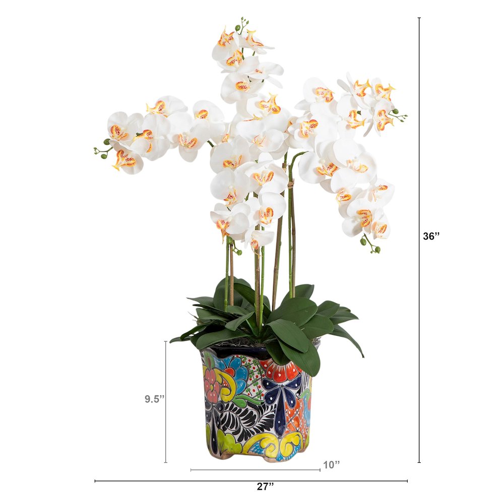 36in. Artificial Large Orchid Mexican Talavera Ceramic Planter