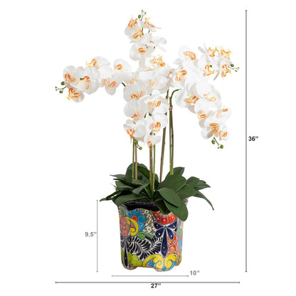36in. Artificial Large Orchid Mexican Talavera Ceramic Planter