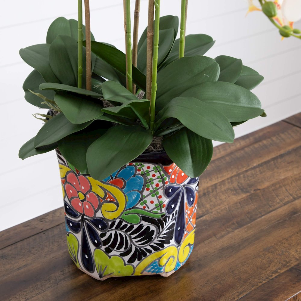 36in. Artificial Large Orchid Mexican Talavera Ceramic Planter