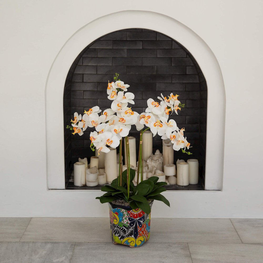 36in. Artificial Large Orchid Mexican Talavera Ceramic Planter