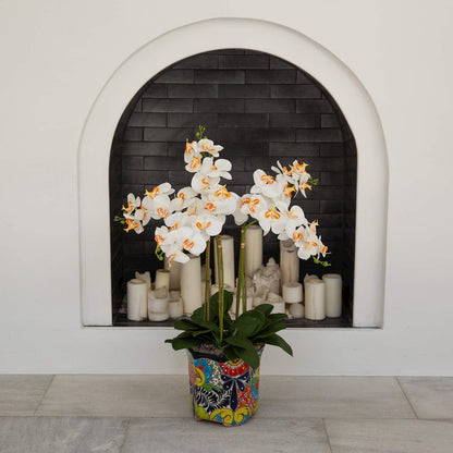 36in. Artificial Large Orchid Mexican Talavera Ceramic Planter