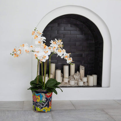36in. Artificial Large Orchid Mexican Talavera Ceramic Planter