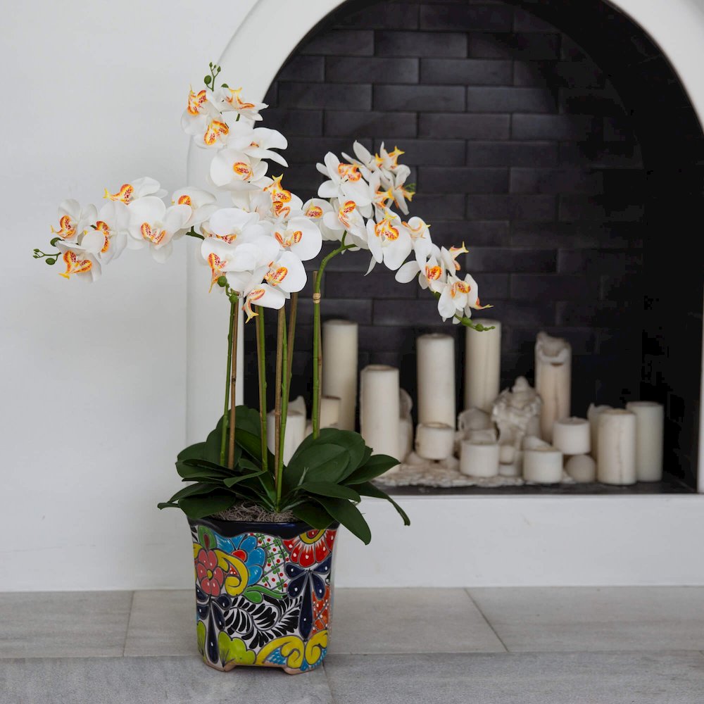 36in. Artificial Large Orchid Mexican Talavera Ceramic Planter