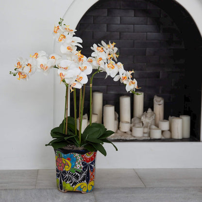 36in. Artificial Large Orchid Mexican Talavera Ceramic Planter